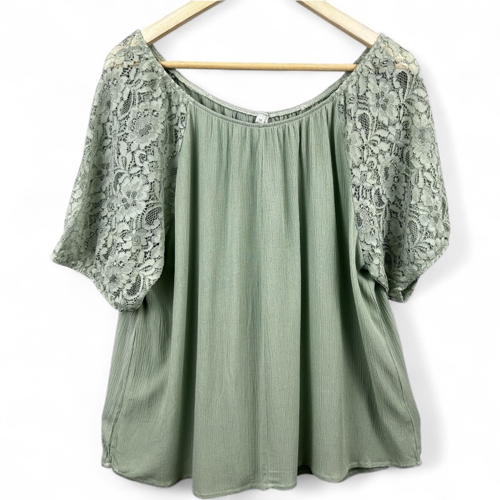 NWT IB Diffusion Lace Sleeve Mint Green Shirt Size 1X